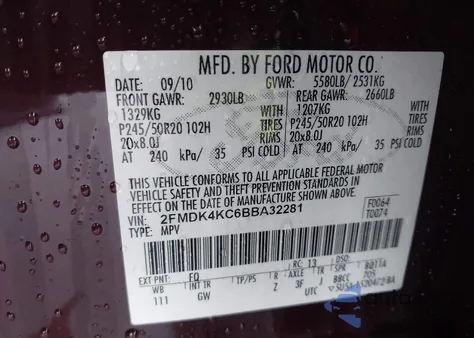 2011 Ford Edge Limited z USA, uszkodzony, nr VIN 2FMDK4KC6BBA32281